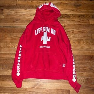 red chincoteague island lifeguard hoodie
